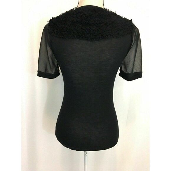 Robbi Nikki Womens Solid Black Short Sleeve Ruffle Sheer Top Viscose Xs - Picture 4 of 6